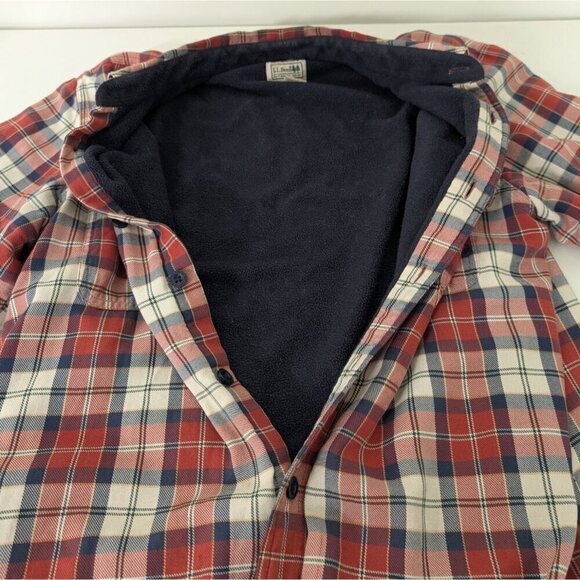 LL Bean Shacket Mens Size Medium Blue Cotton Plaid Fleece Lined Traditional Fit - Picture 3 of 13